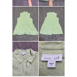 J.Jill Women Love Linen Peplum Back Tunic top sz large Button Up Pintuck Pleated